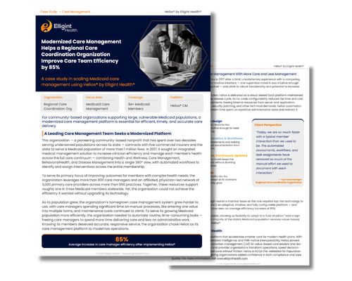 Care Management case study showing 85% productivity gain for care teams using Helios CM